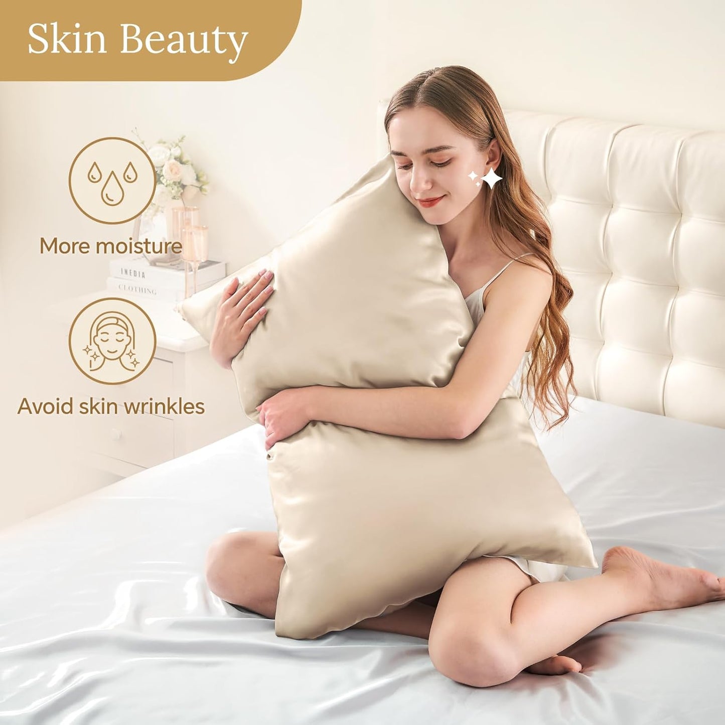INFIIXSO Silk Pillow Cases 2 Pack Standard Size, Ultra Smooth & Soft Mulberry Silk Pillow Case for Hair and Skin, Breathable Cooling Silk Pillowcase with Hidden Zipper (Beige, 20x26 Inches)