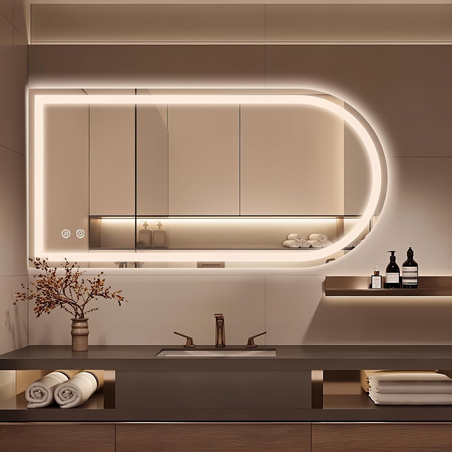 Niccy Arched LED Mirror for Bathroom, 55x30 Vanity Mirror with Light Frameless Bathroom Mirror, Smart Lighted Frontlit Mirrors with Memory Function for Bathroom Bedroom Beauty Hair Salon