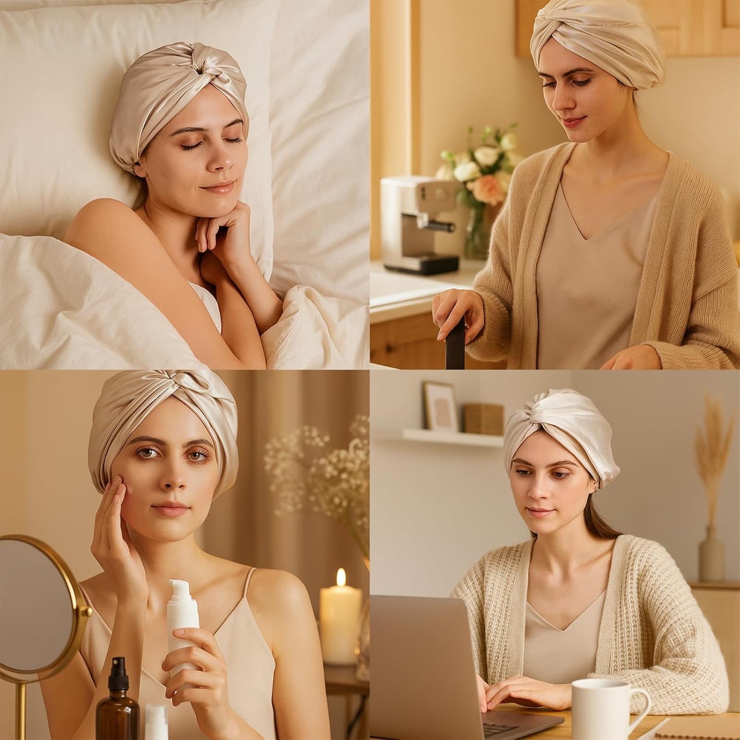 100% Mulberry Silk Bonnet, Double-Layered Hair Bonnet for Sleeping Women, Pure Silk Turban, Night Sleep Hair Wrap