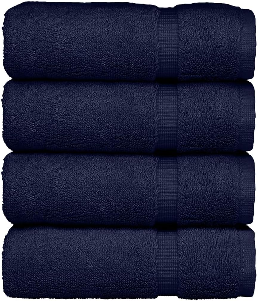 Luxury Hotel & Spa Ultra Soft Hand Towels 100% Turkish Cotton - Navy - Set of 4
