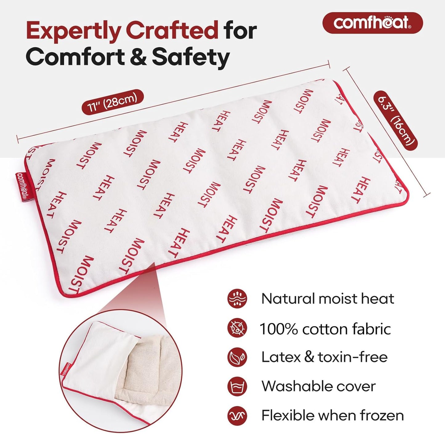 Small Heating Pad Microwavable with Cotton Washable Cover 11x6.3 Lavender Heat Pad for Pain Relief, Natural Fillings Moist Warm Compress, Microwave Hot Pack for Muscles, Joints