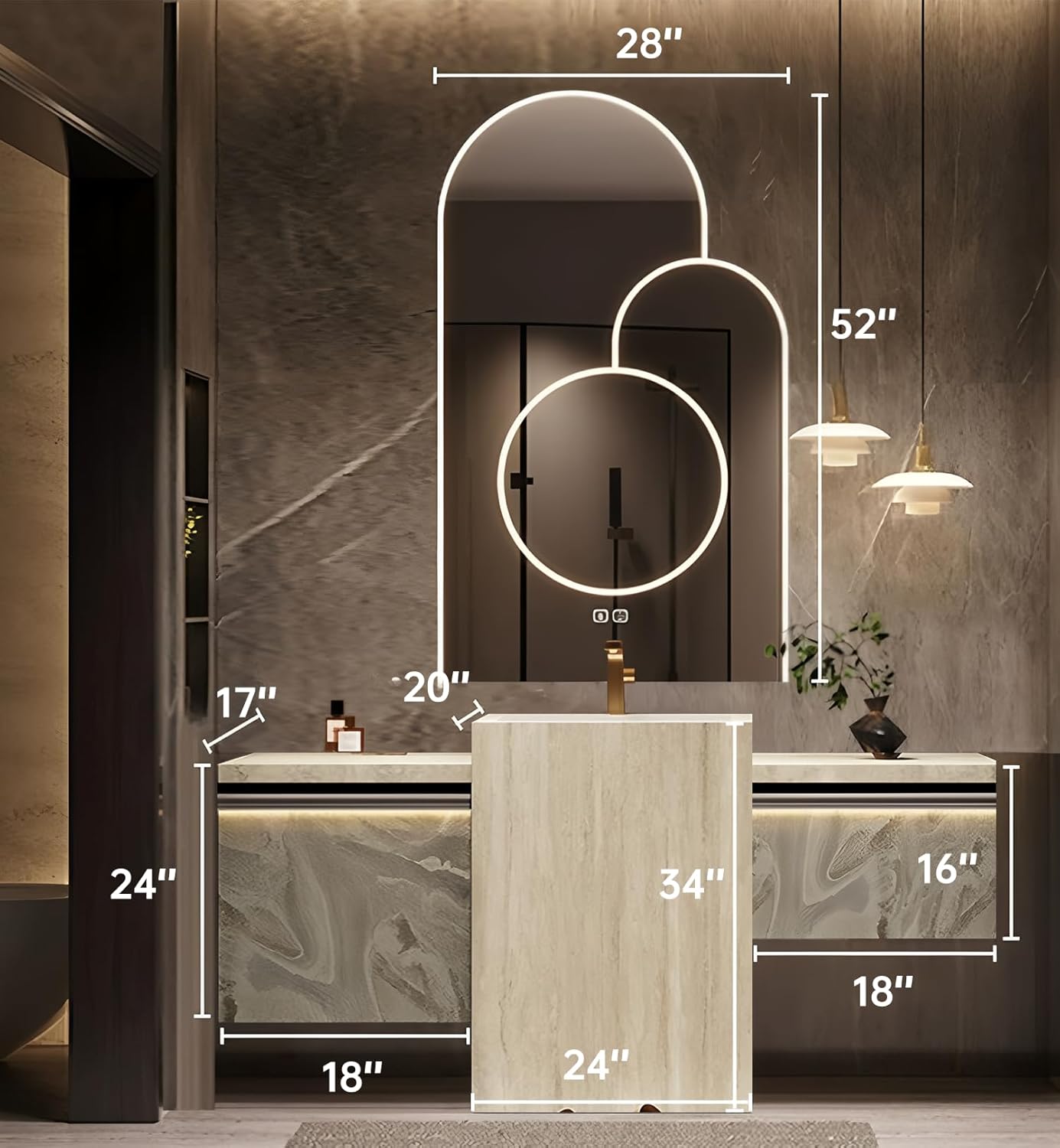 Single Sink Freestanding Bath Vanity, Modern Bath Vanity with LED Smart Mirror, 60IN Solid Wood Floating Bathroom Sink Cabinet with Marble Slate Top and Large Storage Drawer