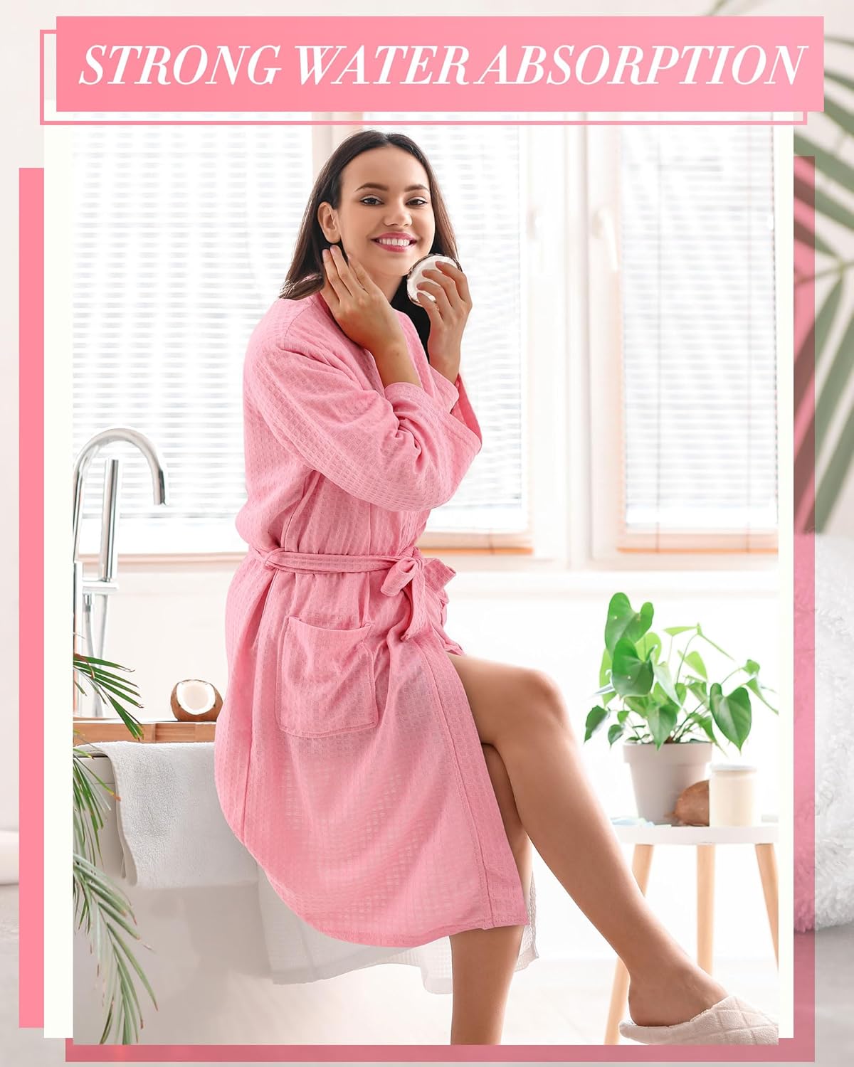 6 Pcs Women's Waffle Robes Spa Bath Robe Bulk Commercial Lightweight Thin Soft for Shower House Party