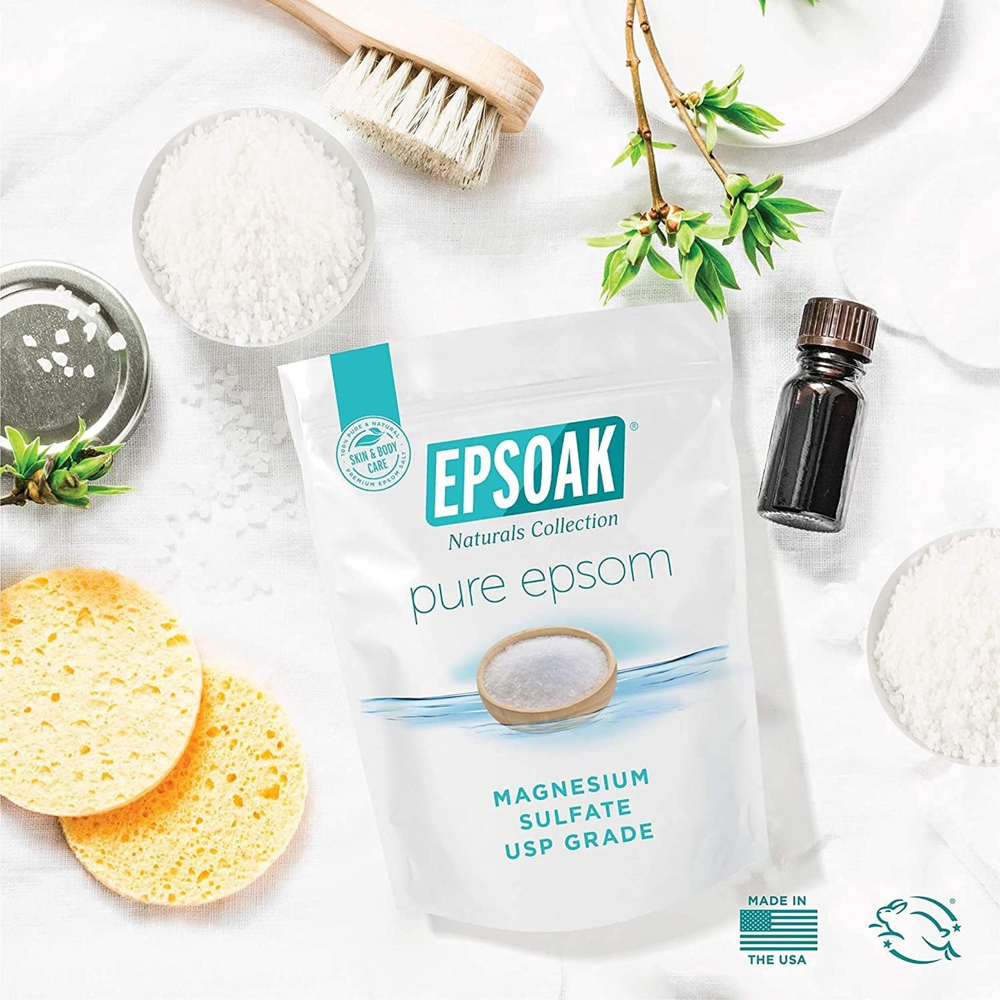 Epsoak Epsom Salt 10 lb. Magnesium Sulfate USP. (Qty. 1 x 10lb. Bags) Resealable Epsom Salt Bulk Bags Unscented, Made in The USA, Cruelty-Free Certified
