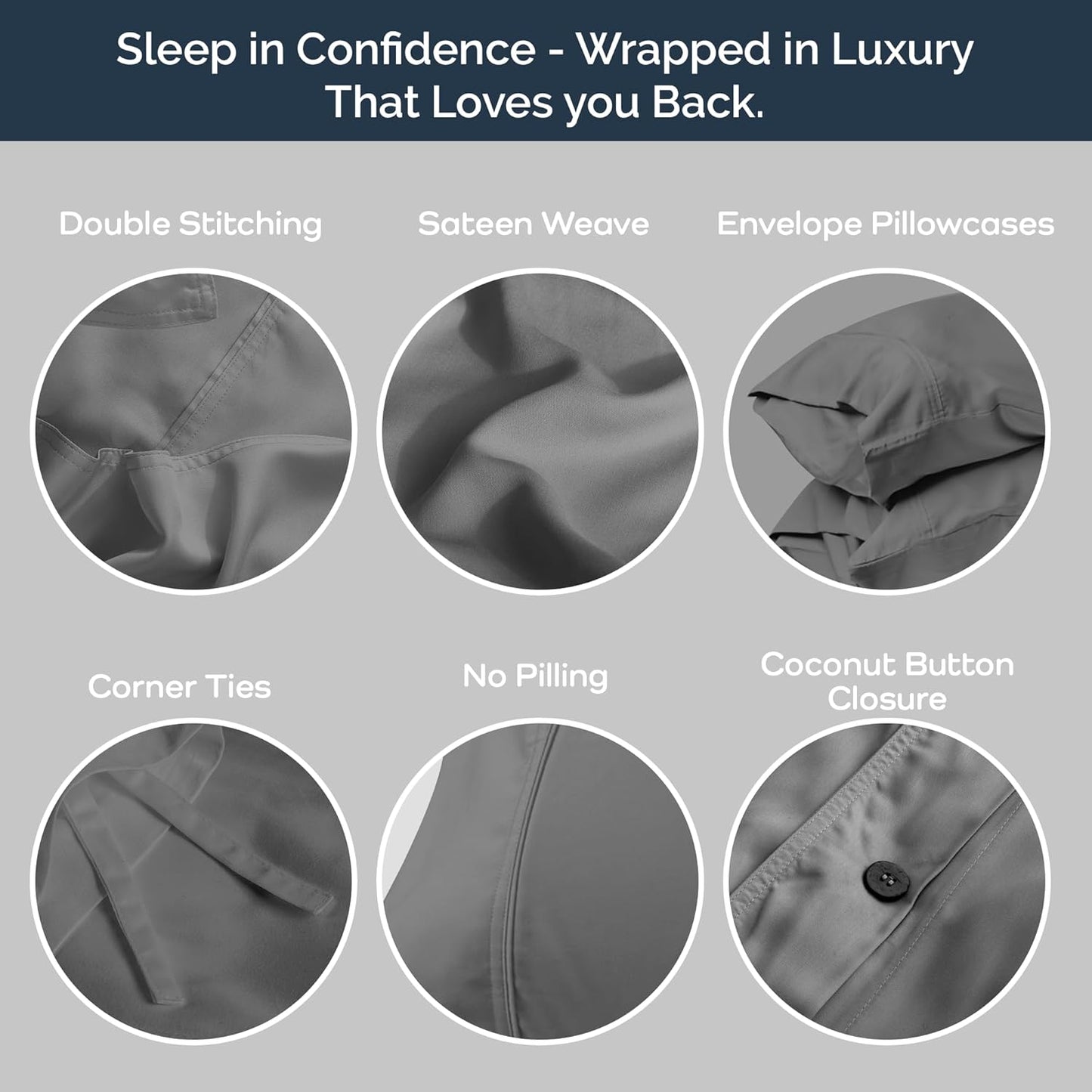 Olive + Crate Tencel Eucalyptus Cooling Duvet Cover Set - Hypoallergenic, Lyocell Tencel Duvet Cover - Soft, Temperature Regulating with Hidden Button Closure & Corner Ties - King Size [Stone Gray]