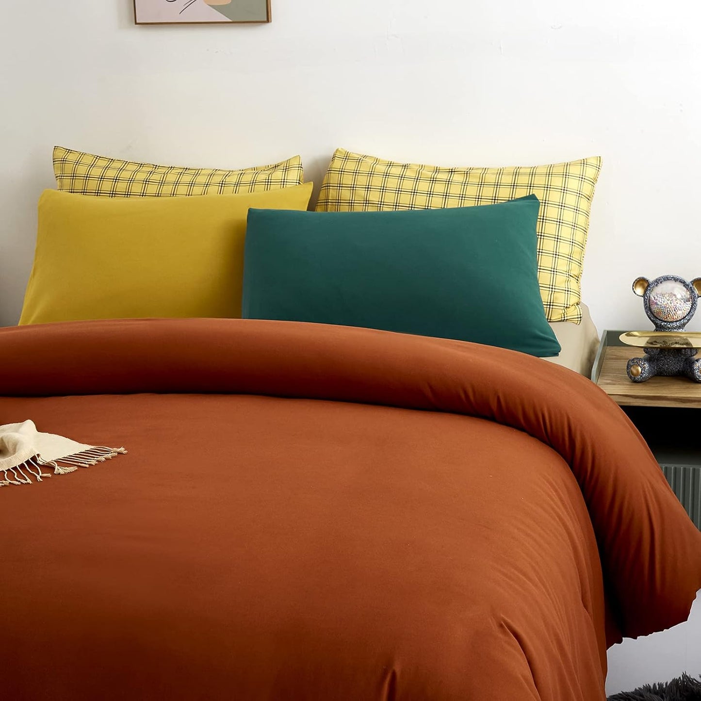 Cottonight Burnt Orange Comforter Set - Full Rust Caramel Bedding - Match Color Solid Cotton Reddish Terracotta Blanket Quilts - Soft Breathable Modern Comforter Set for Women, Men, Adults, Kids