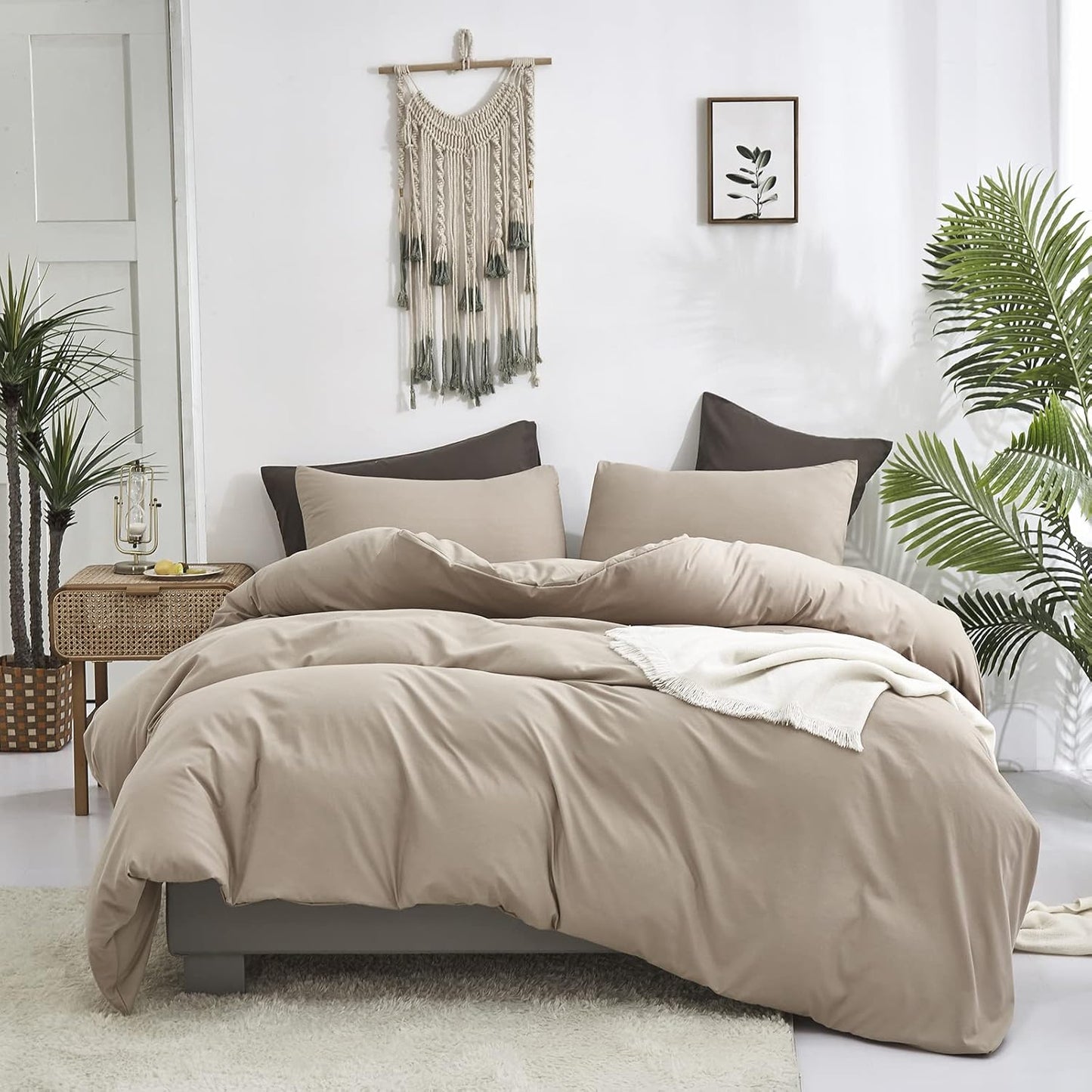 Cream Coffee Comforter Set Queen Khaki Bedding Comforter Set Full Dark Champagne Solid Blanket Quilts Cream Khaki Modern Soft Breathable Taupe 3 Piece Light Coffee Bedding Set for Queen Bed