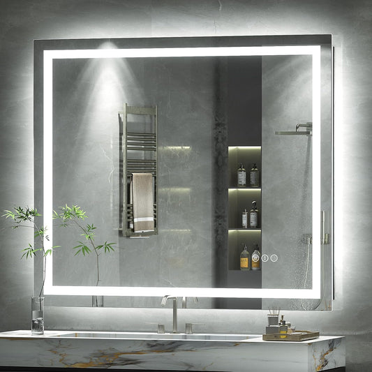 40 x 38 LED Bathroom Mirror for Vanity, Rectangle Lighted Vanity Mirrors with Lights, Dimmable, Anti-Fog, Shatter-Proof, ETL Listed (Front Lighted + Backlit)