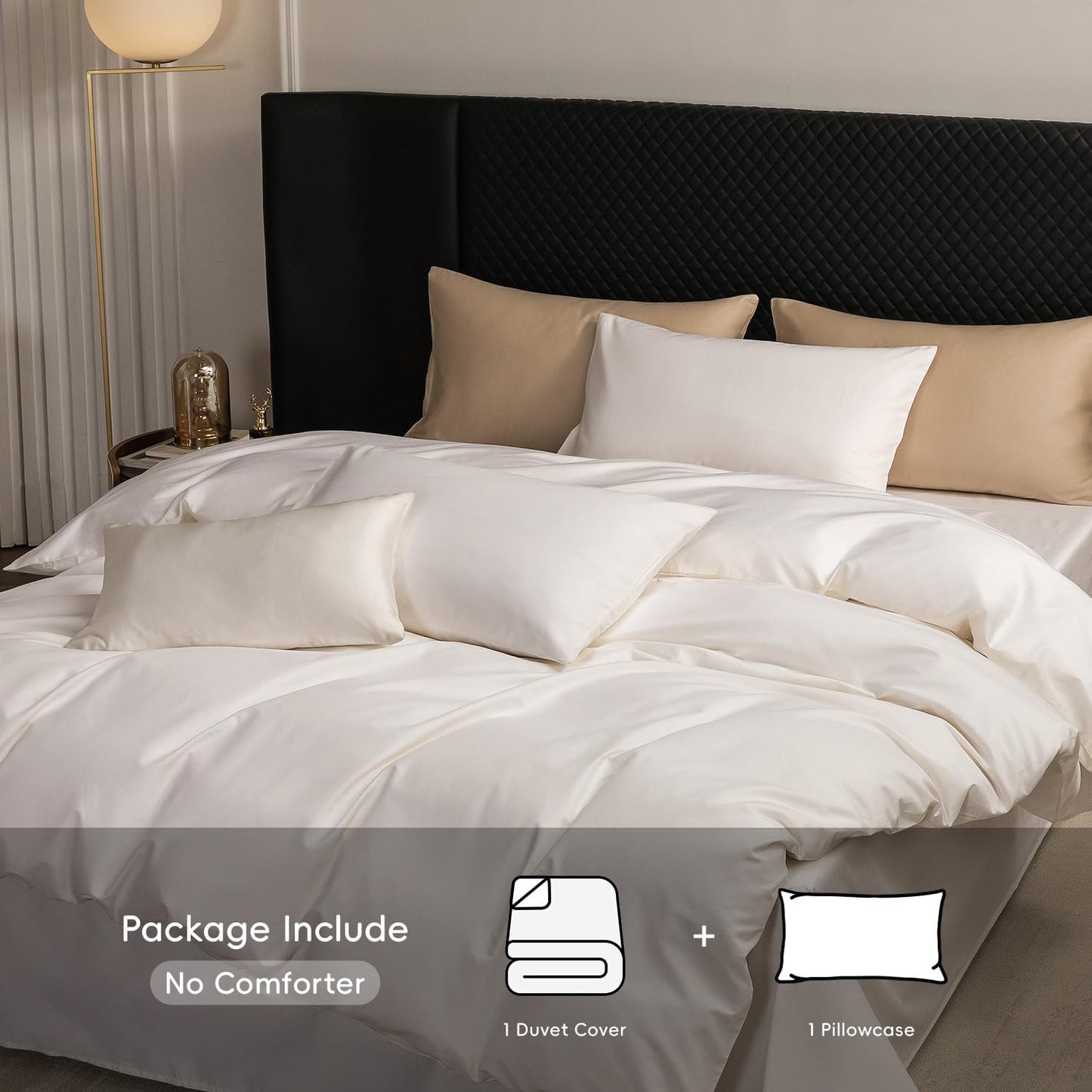 MooMee Duvet Cover Set 100% Extra Long Staple Cotton 600 Thread Count Silky Sateen Smooth Luxury Soft Breathable Durable Hotel Quality Bedding, 2 Pieces (Creamy White,Twin 68"x90")