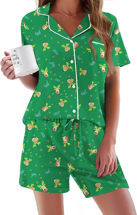 Ekouaer Pajamas for Women Set Silk Satin Pjs Shorts Sleepwear 2 Piece Loungewear S-XXL