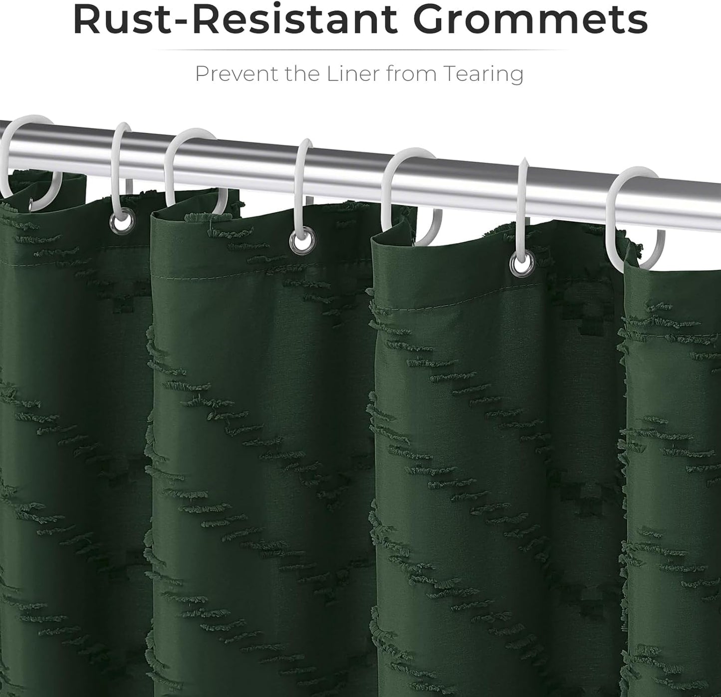 84inch Extra Long Dark Green Boho Shower Curtain Woven Fabric Shower Curtain Tufted Chervon Textured Shower Curtains Minimalist Shower Curtains for Bathroom