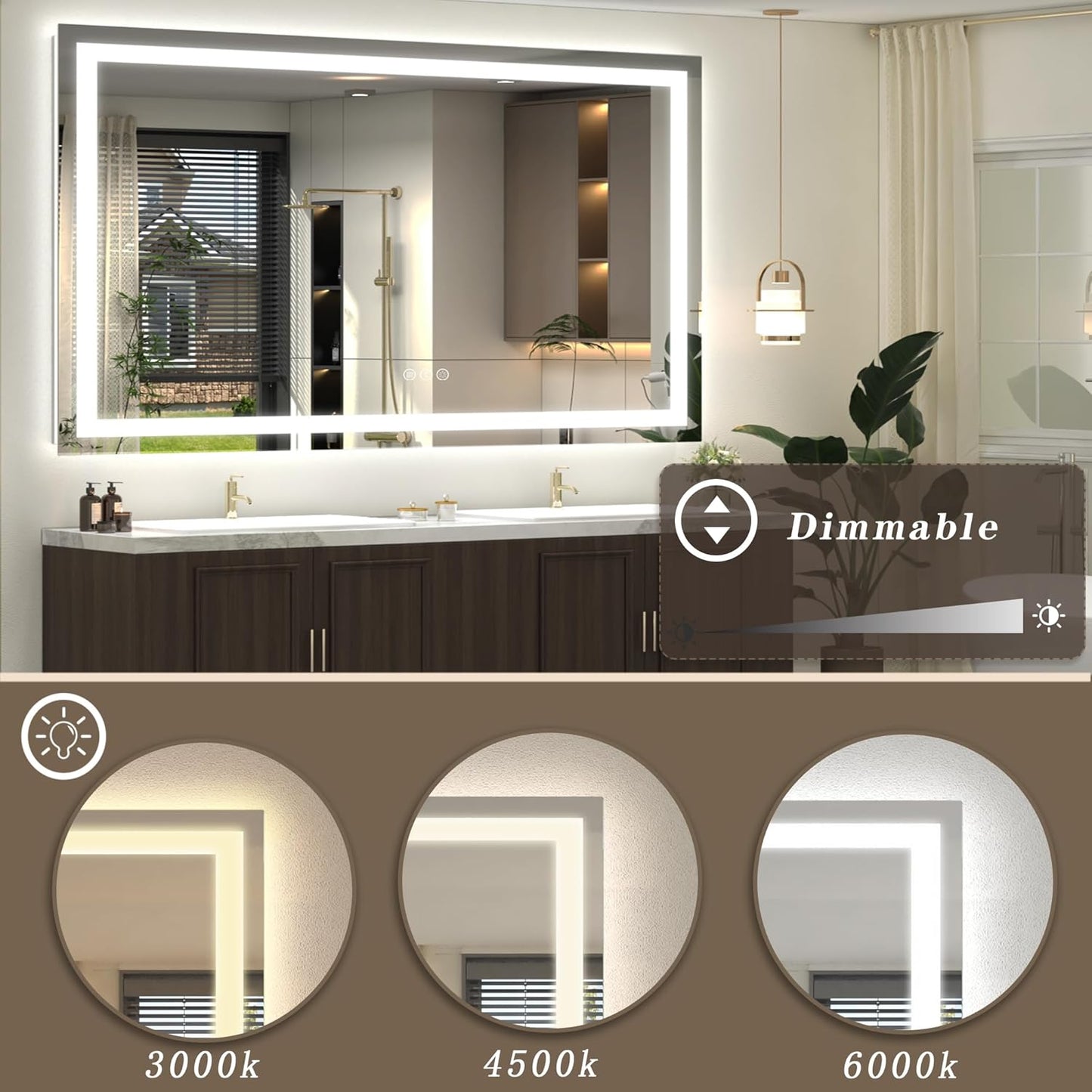 Led Bathroom Mirror 60x36, Large Illuminated Dimmable Vanity Mirror with Lights, Backlit and Front Lighted Makeup Mirror for Wall, Anti-Fog, Shatter-Proof, ETL Listed (Horizontal/Vertical)