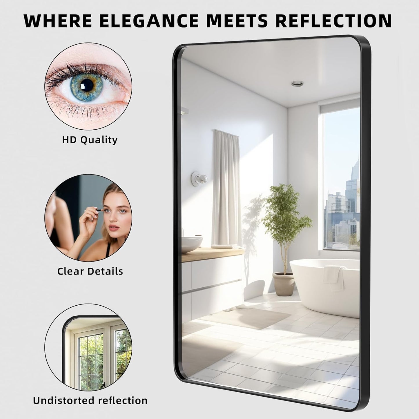 Kosmonia 30x22 Bathroom Vanity Mirror for Wall, Aluminum Framed, Farmhouse Rectangle, Anti-Rust, HD Reflection Anti-Desilvering, Distortion Free, Tempered and Shatter-Proof Wall Mounted Mirror, Black