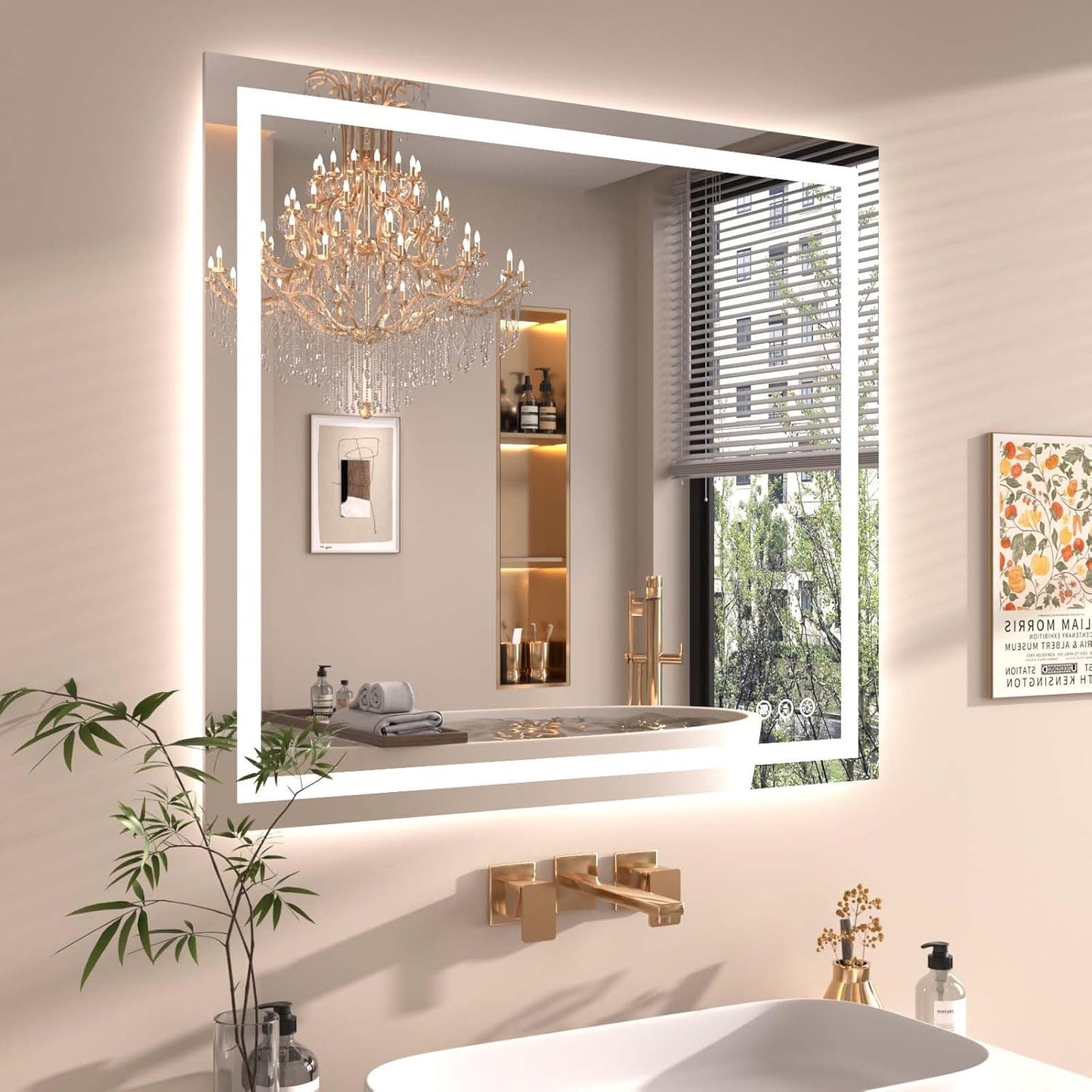 40"X36" LED Bathroom Mirror with Front Lights and Backlit, Anti-Fog, Dimmable, Shatter-Proof Tempered Glass, Lighted Bathroom Vanity Mirror for Wall with 3 Colors, Memory Function