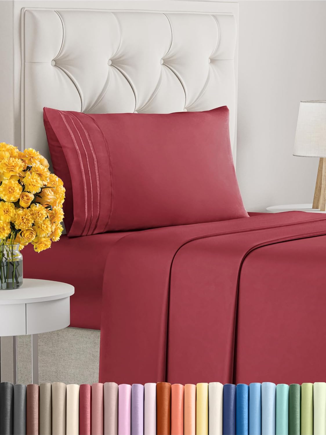 Twin XL Size 3 Piece Sheet Set - Extra Soft, Breathable & Cooling Sheets - Hotel Luxury Durable Bed Sheets for Women & Men - Deep Pockets, Easy-Fit & Wrinkle-Free Sheets - Berry Oeko-Tex Bed Sheet Set