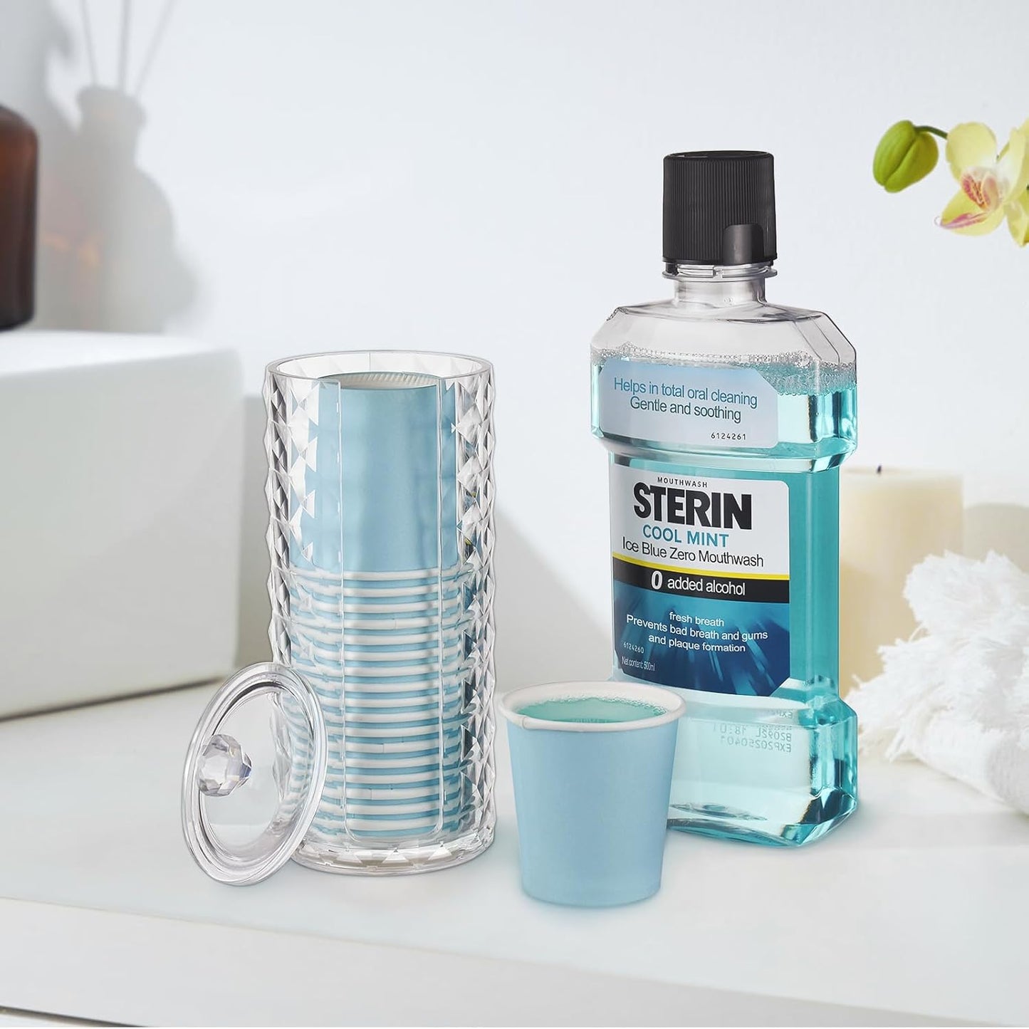 Bathroom Cup Dispenser, Mouthwash Cup Holder for 3oz Disposable Paper Cups, Fit for Mouthwash Cups Storage, Vanity Makeup Organizer - Clear