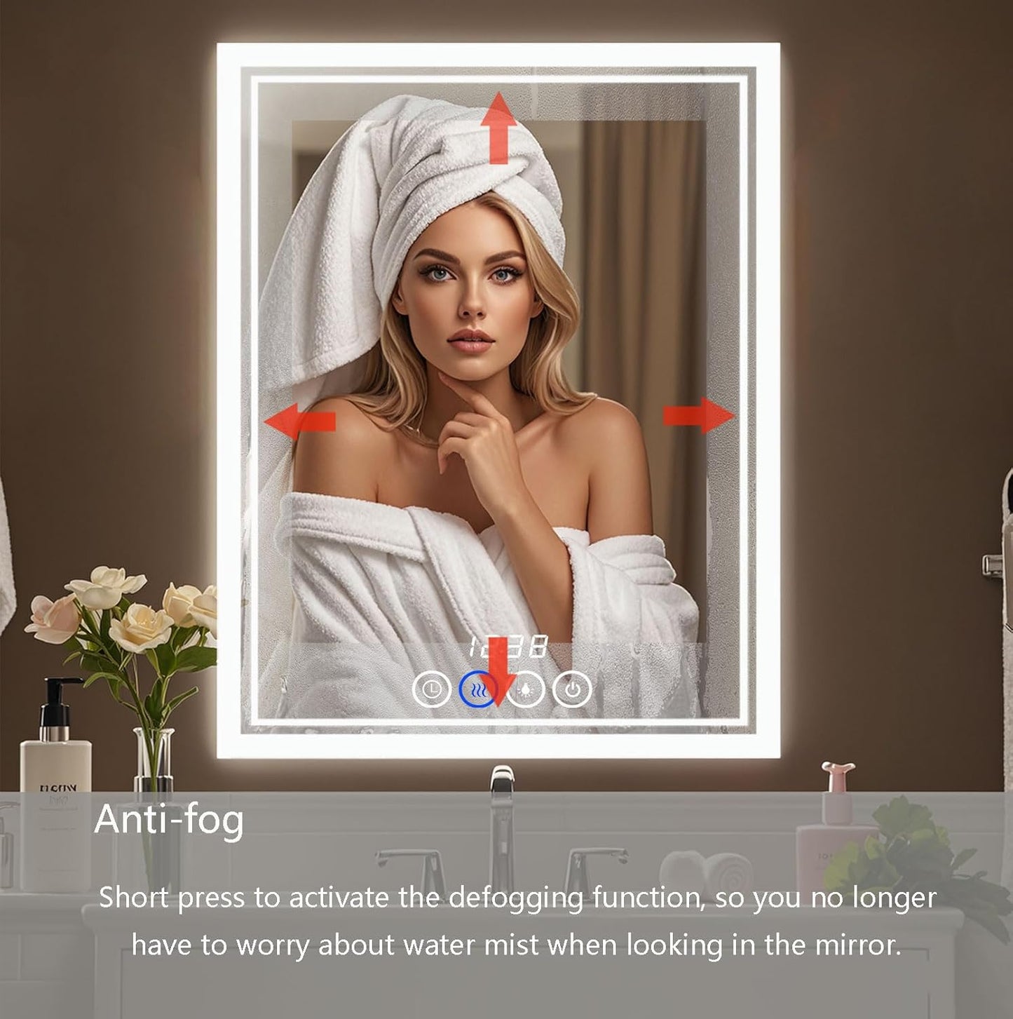 24 x 32 Inch Large Bathroom Mirror with Lights for Wall Big Anti-Fog Led Lighted Wall-Mounted Vanity Mirrors Dimmable Back-lit Makeup Mirror (24" x 32")