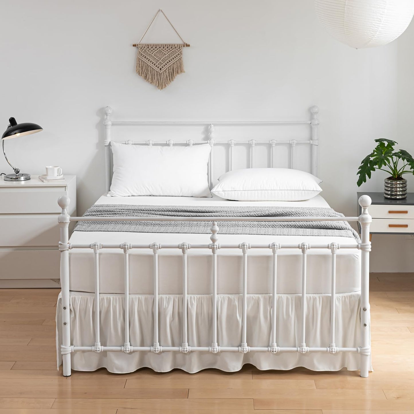 Bed Skirt Ruffled Bed Skirt with Split Corners, 18 Inch Drop Dust Ruffle Bed Skirts with Platform, Ivory, Full Size