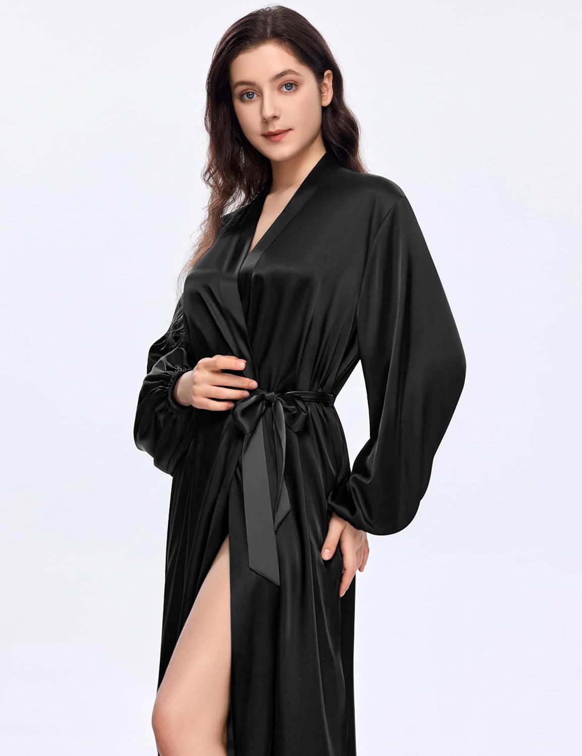 PRODESIGN Satin Kimono Robe Women Long Silky Kimono Bathrobe Sleepwear Wedding Bridesmaid Robe
