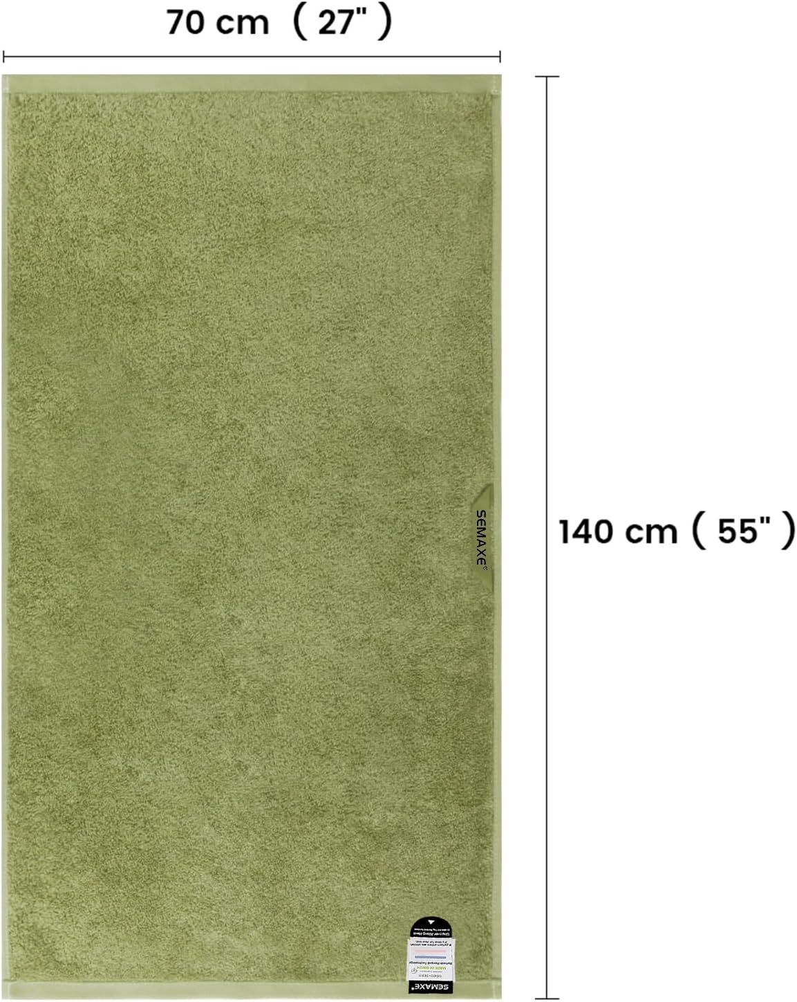 SEMAXE Green Bathroom Towel, 100% Cotton Bath Towel with Hanging Loop and Smart Tag, Hotel & Spa Quality Soft Absorbent Towel, Gift Box Packaging, 1 Pc Bath Towel, 55" L x 27" W