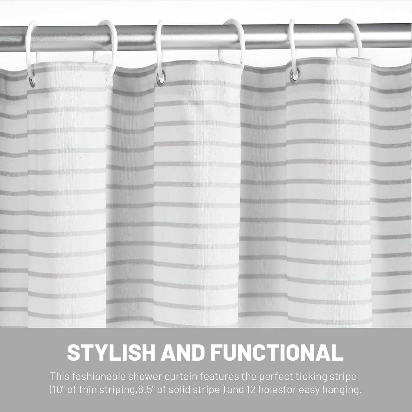 Awellife Boho Gray Shower Curtain for Bathroom Stripe Shower Curtain 72 X 72 Inches Farmhouse Cotton Grey
