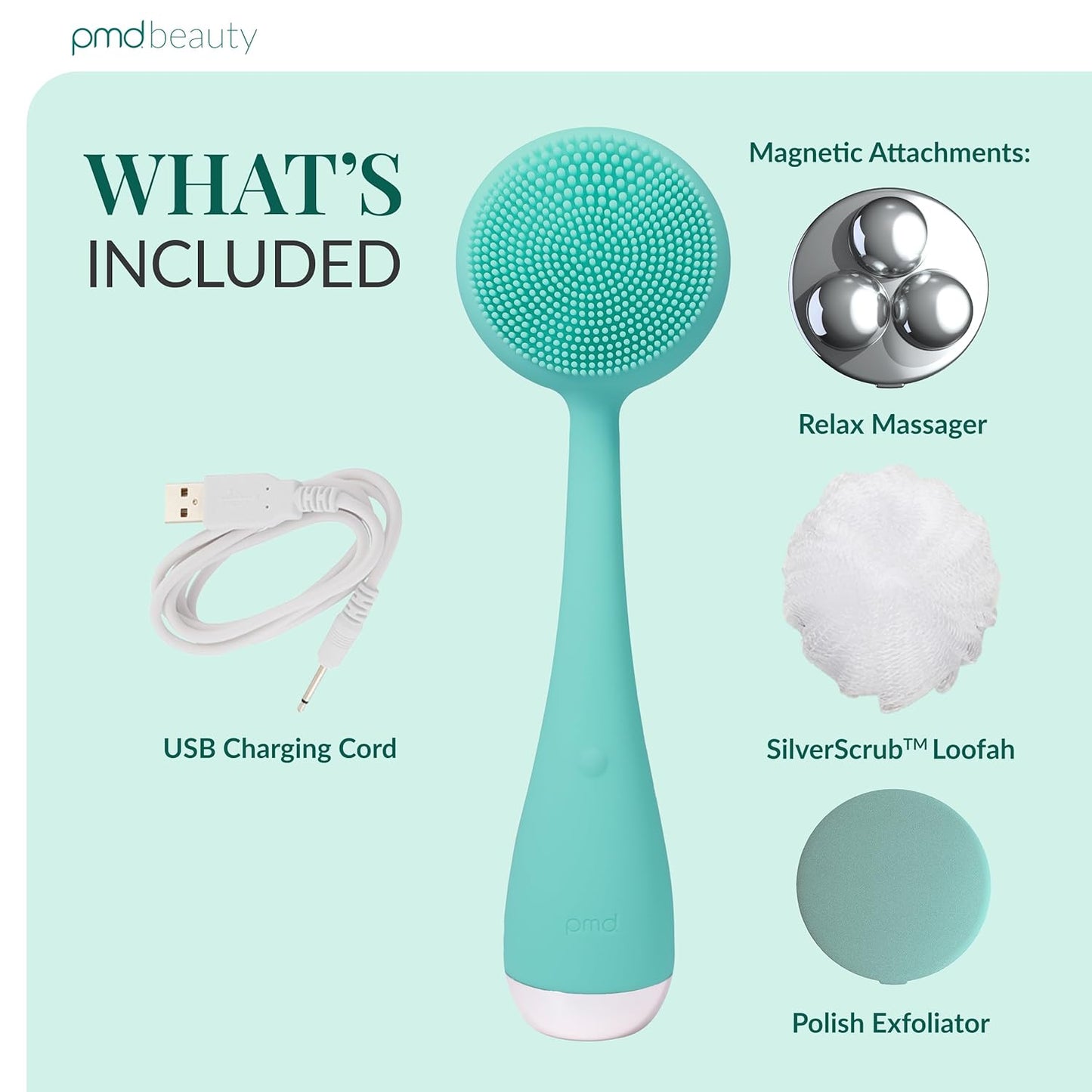 PMD Clean Body - Smart Body Cleansing Device with Silicone Brush & Three Interchangeable Attachments - Waterproof - SonicGlow Vibration - Cleanse, Exfoliate, & Massage Body