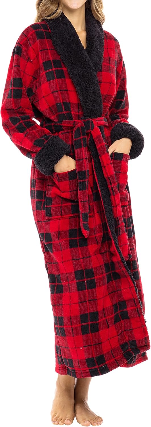 Alexander Del Rossa Plush Robe for Women, Long Fleece Winter Bath Robe, Plus Size