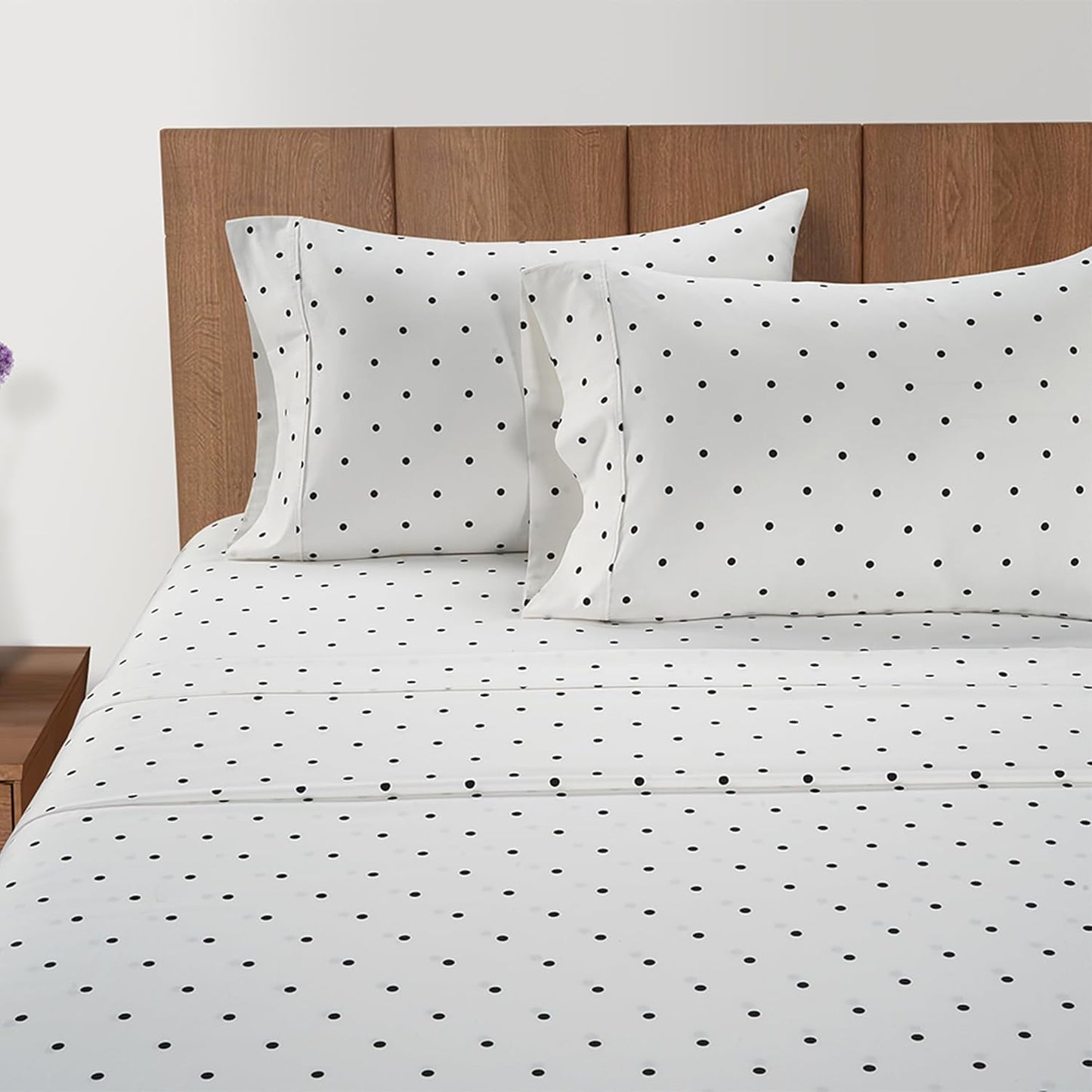 LANE LINEN Sheets for Split King Adjustable Bed – 450 Thread Count 100% Cotton Bedsheets, Soft & Breathable Sateen Sheets, 15” Deep Pocket, Hotel Sheet & Pillowcase Sets, Polka Dot Black