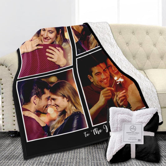 Custom Sherpa Fleece Blanket with Photos, Text, Soft, Warm, Fuzzy Personalized Couples Gifts for Boyfriend, Girlfriend