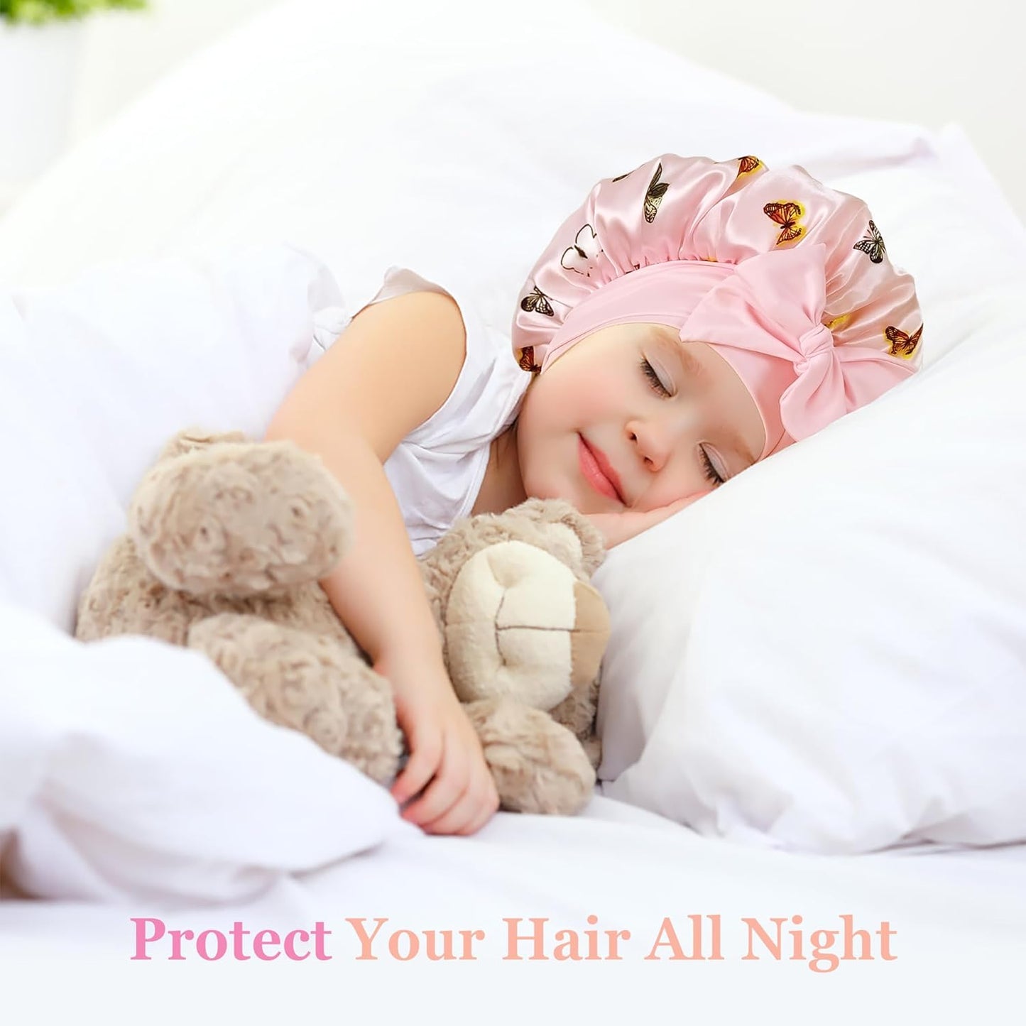 2 PCS Kids Bonnets for Girls, Silk Bonnet for Kids, Satin Bonnet for Sleeping, Baby Toddler Tie Bonnet Sleep Cap