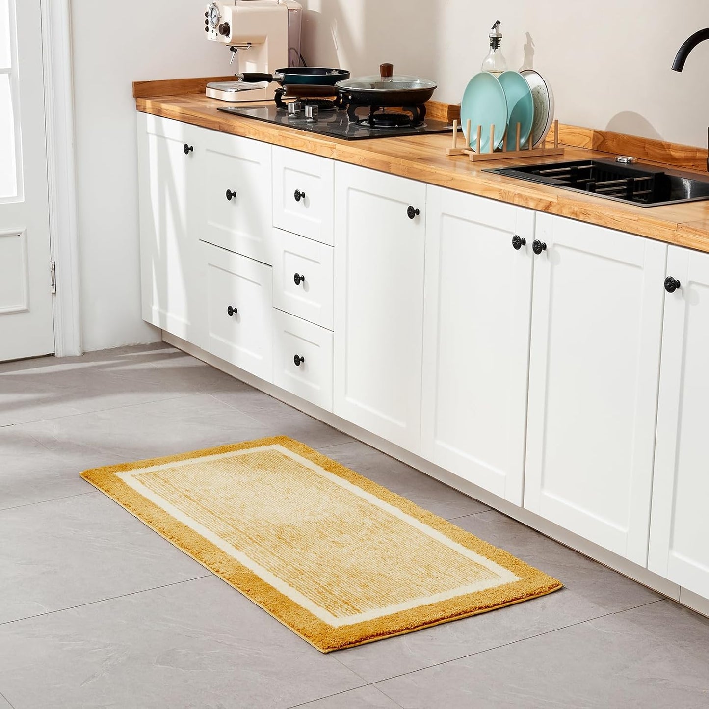 CozeCube Bath mats for Bathroom Non Slip, Fluffy Absorbent Microfiber Bath mat Washable, Aesthetic Bathroom Rugs, Long Harvest Gold Bath mat, Harvest Gold, 47" x 24"