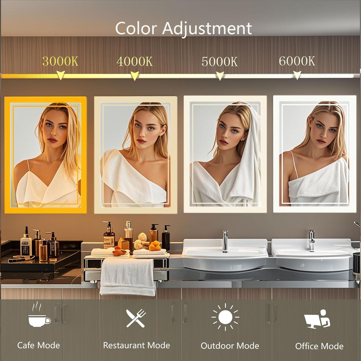 24 x 32 Inch Large Bathroom Mirror with Lights for Wall Big Anti-Fog Led Lighted Wall-Mounted Vanity Mirrors Dimmable Back-lit Makeup Mirror (24" x 32")