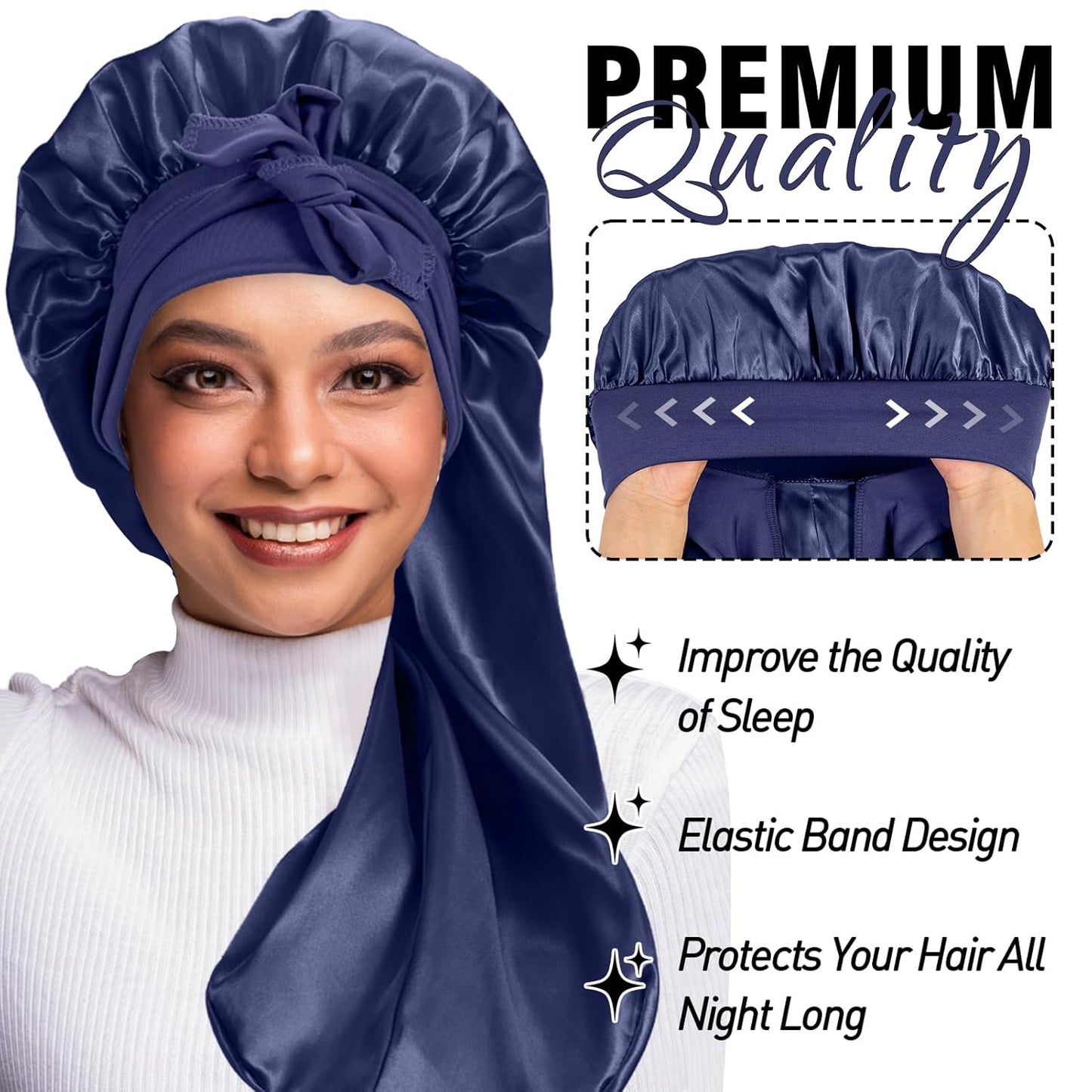 2Pcs Bonnets for Women Sleeping Braid Bonnet, Large Long Satin Silk Bonnet for Braids, Black Women Braid Bonnets with Stretchy Tie Band for Sleeping Extra Long (Brown & Dark Blue) Purple