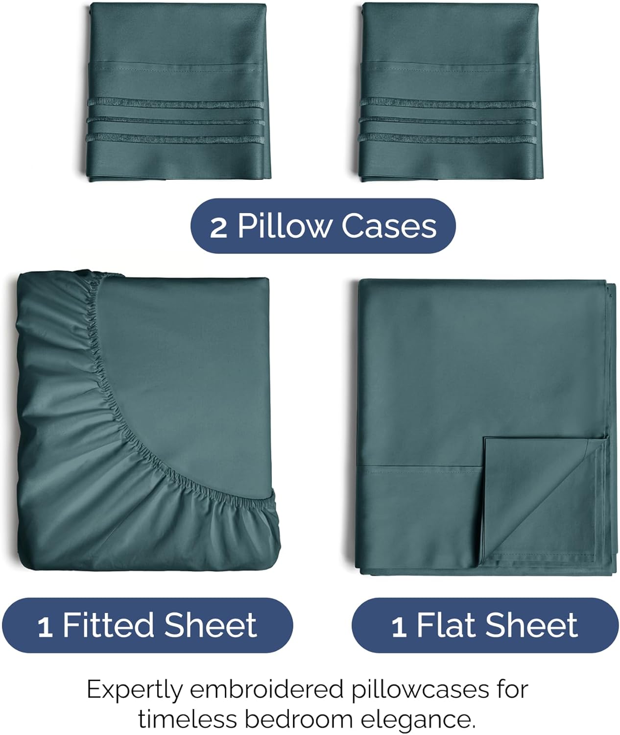 King Size 4 Piece Sheet Set - Extra Soft, Breathable & Cooling Sheets - Hotel Luxury Durable Bed Sheets for Women & Men - Deep Pockets, Easy-Fit & Wrinkle-Free Sheets - Deep Teal Oeko-Tex Bed Sheets