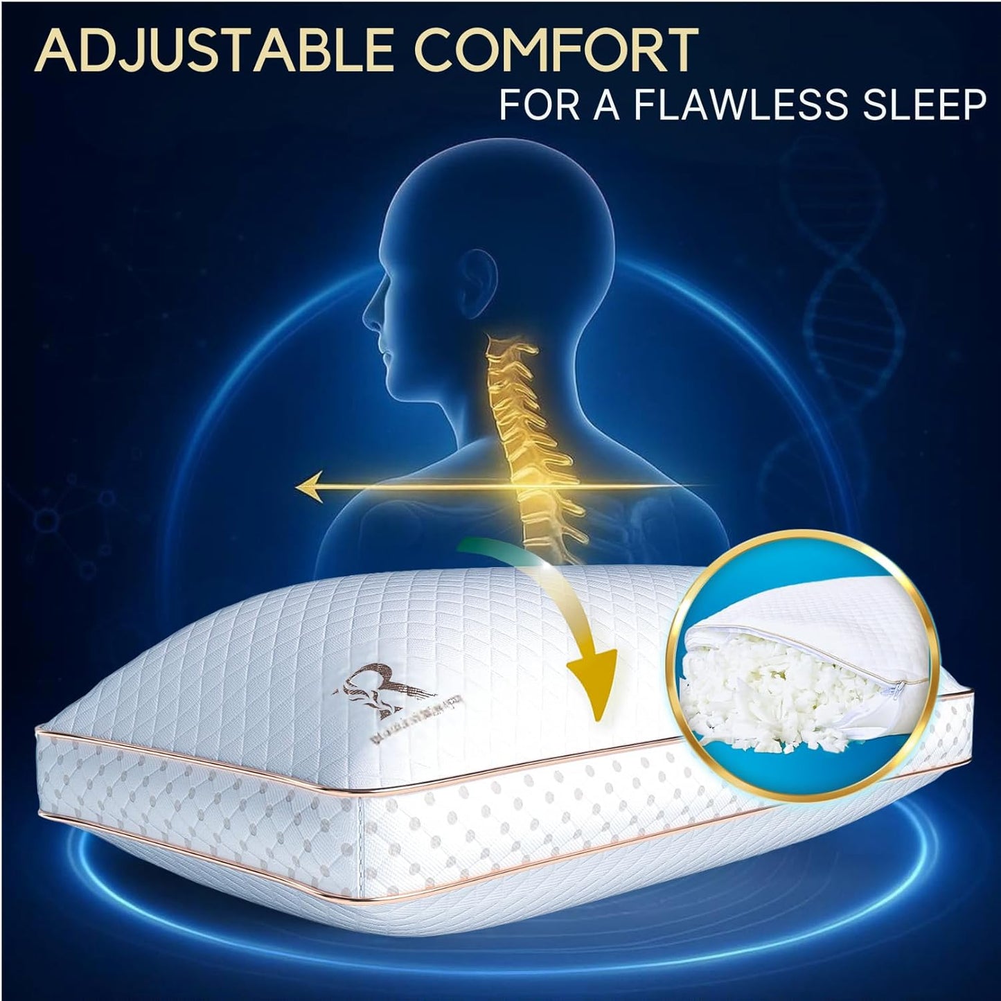 Royal Therapy 2-Pack King Memory Foam Pillow, Adjustable Shredded Odor-Free Pillow for Neck & Shoulder Pain Relief, Support for Back, Stomach, Side Sleepers, AirFlowPRO
