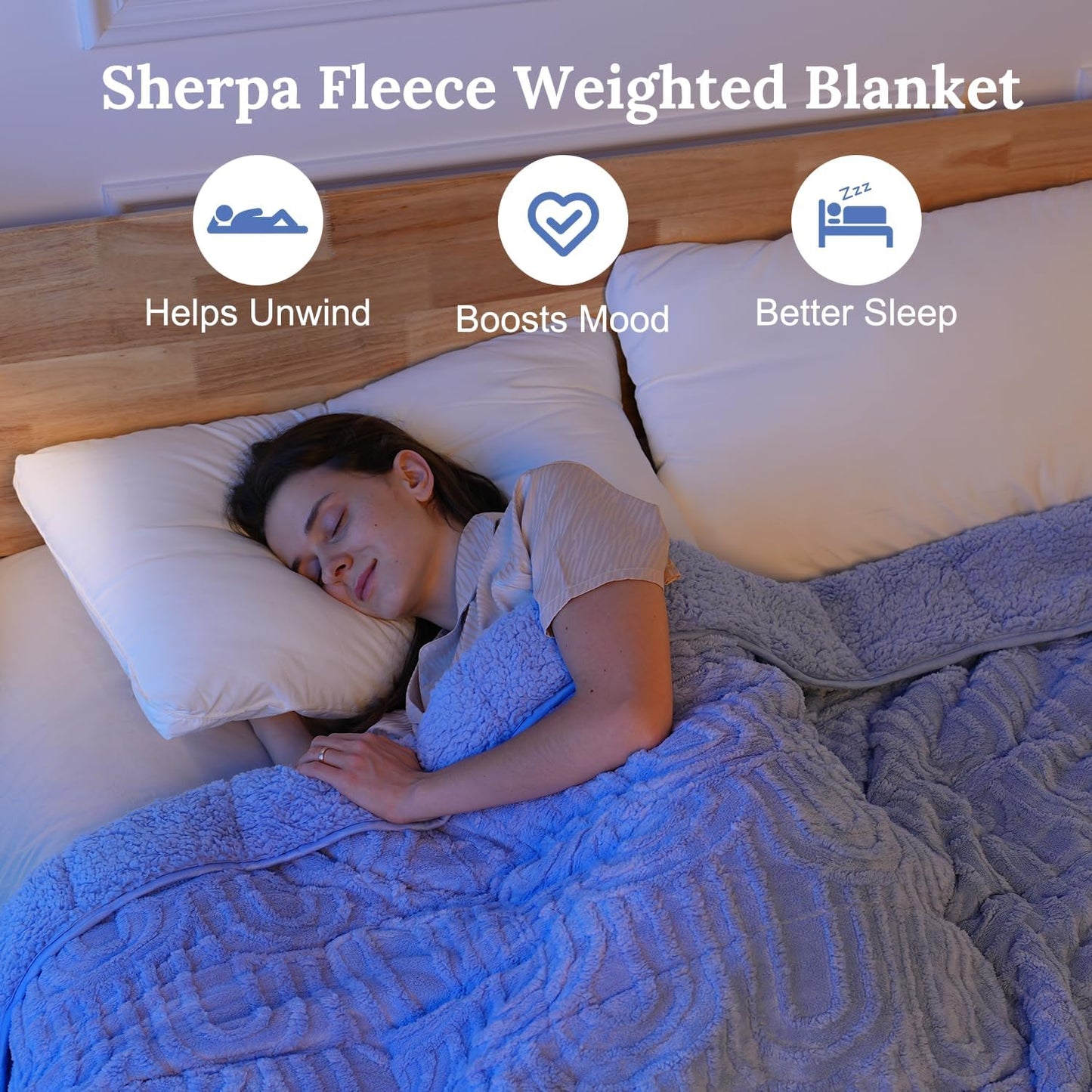 Sherpa Fleece Adult Weighted Blanket Great for Sleep, 15 lbs Dual Sided Soft Fuzzy Heavy Blankets for Couch Bed Sofa, Cozy Warm Fluffy Arched Jacquard Throw for Winter (Blue, 60" x 80", 15 Pounds)