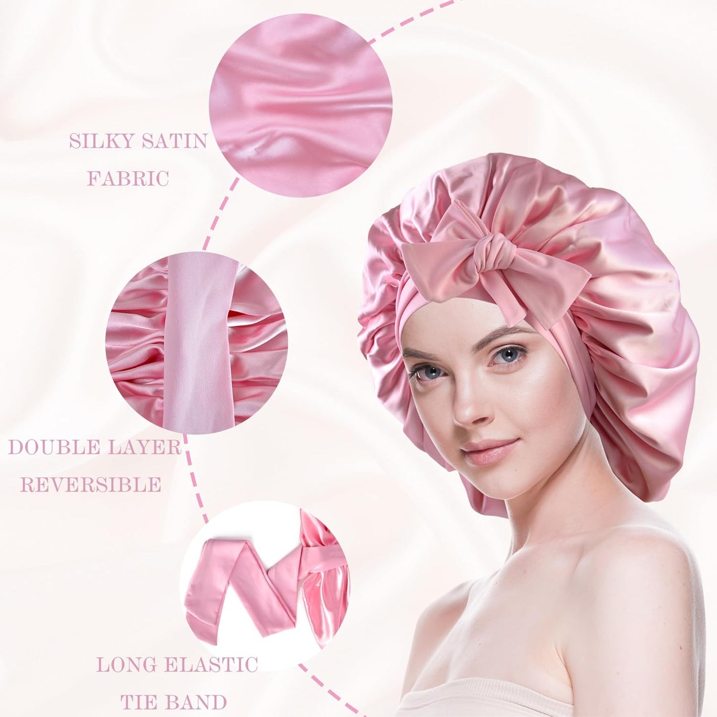 Silk Bonnet for Sleeping Women Satin Bonnet Double Layer Night Sleep Cap with Elastic Tie Band for Curly Natural Hair