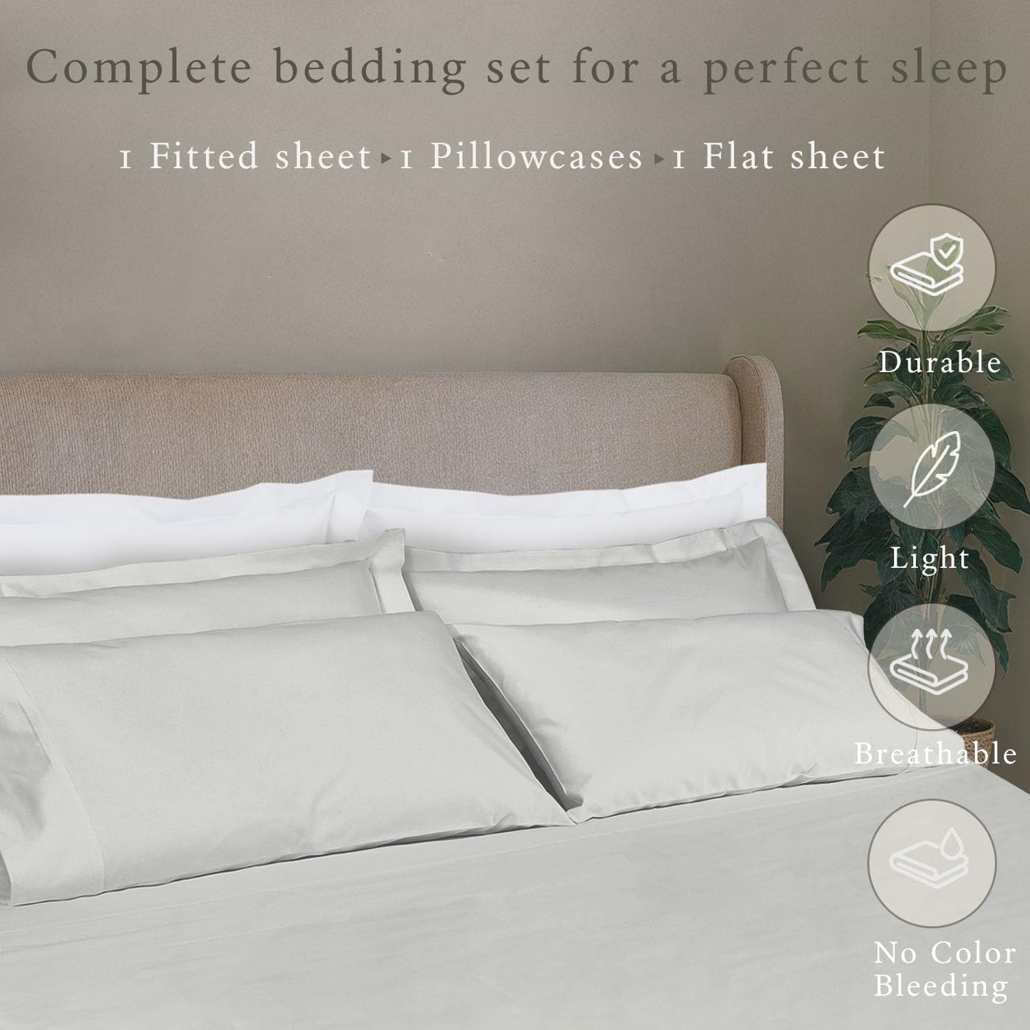Threadmill Cotton Twin Sheets Set, 5 Star Hotel Quality Bed Sheets, 100% Cotton Sheets, 500 Thread Count, Deep Pocket, Snug Fit for Twin Mattress, Soft & Crisp 3 Piece Sheet Set, Light Grey