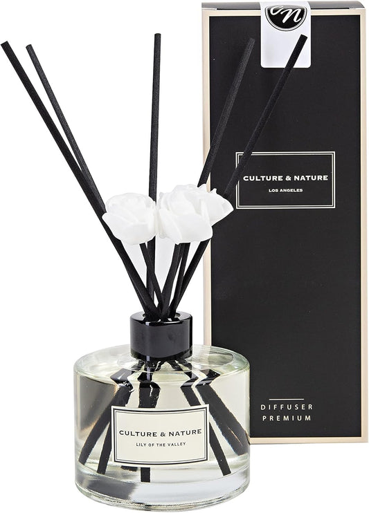 CULTURE & NATURE Reed Diffuser Set 6.7oz (200ml) Lily of The Valley Scented Diffuser with Sticks Home Fragrance Reed Diffuser for Bathroom Shelf Decor