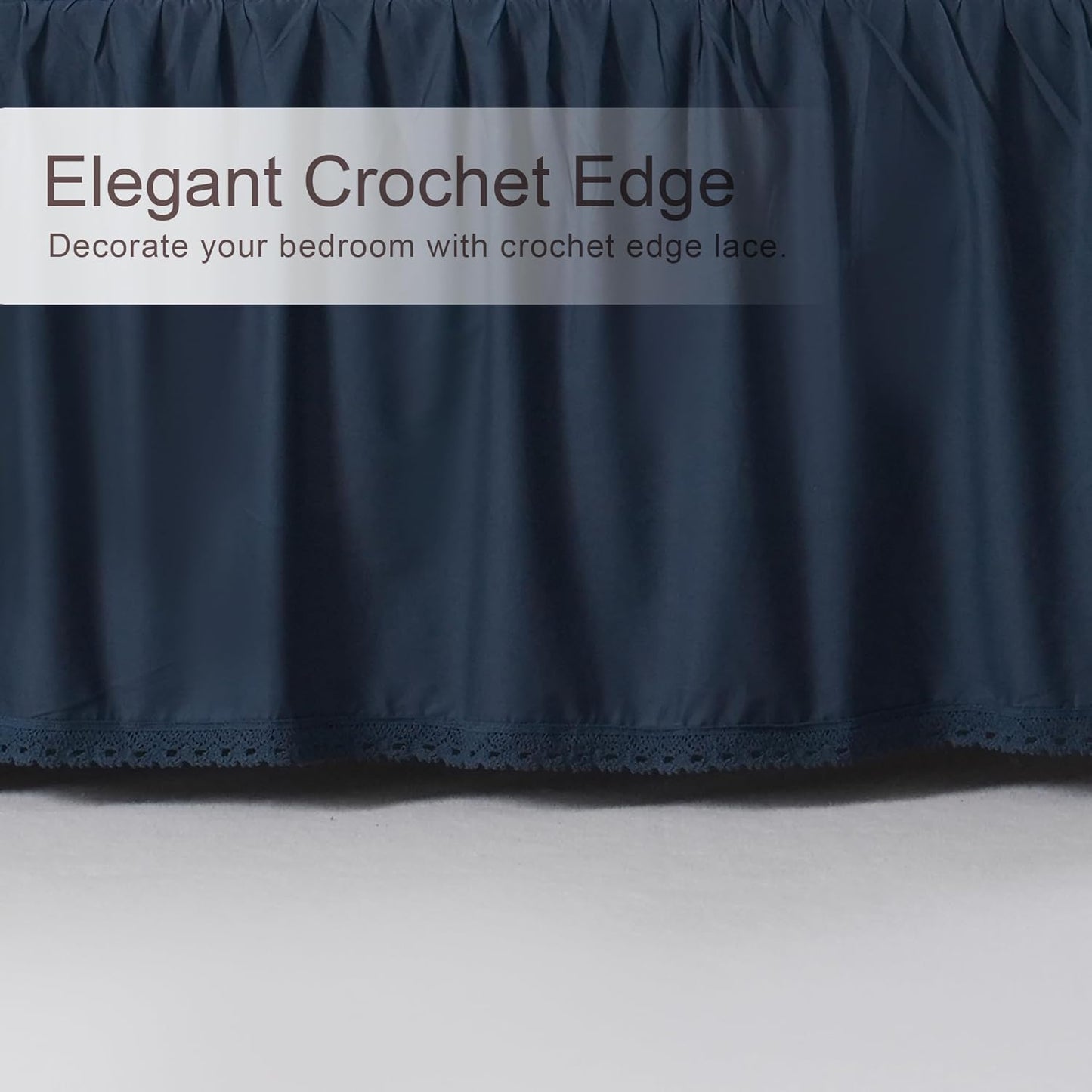 Queen Size 14 inch Drop Navy Blue Dust Ruffle, 100% Lightweight Cotton Ruffled Bed Skirt, French Coutry Style, Lace Ruffled Bed Skirt with Split Corners