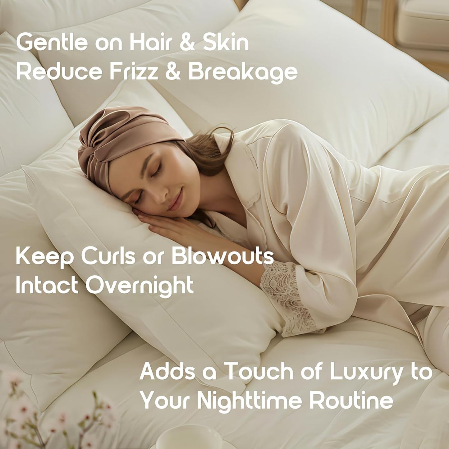 100% Mulberry Silk Bonnet for Sleeping, Adjustable Tie Closure for Women, Breathable Hair Wrap for Hair Protection