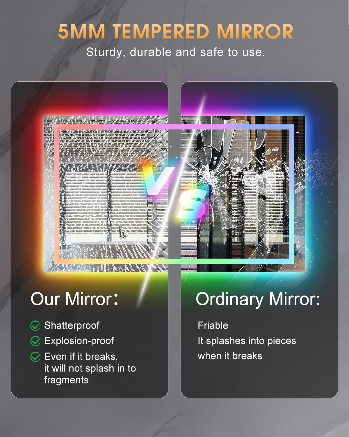 oneup 40x24 Inch LED Bathroom Mirror,RGB Color Changing Bathroom Mirror with Lights,Anti-Fog Wall-Mounted Vanity Mirrors,Smart Dimmable Multicolor Lighted,IP54 Waterproof (Horizontal/Vertical)