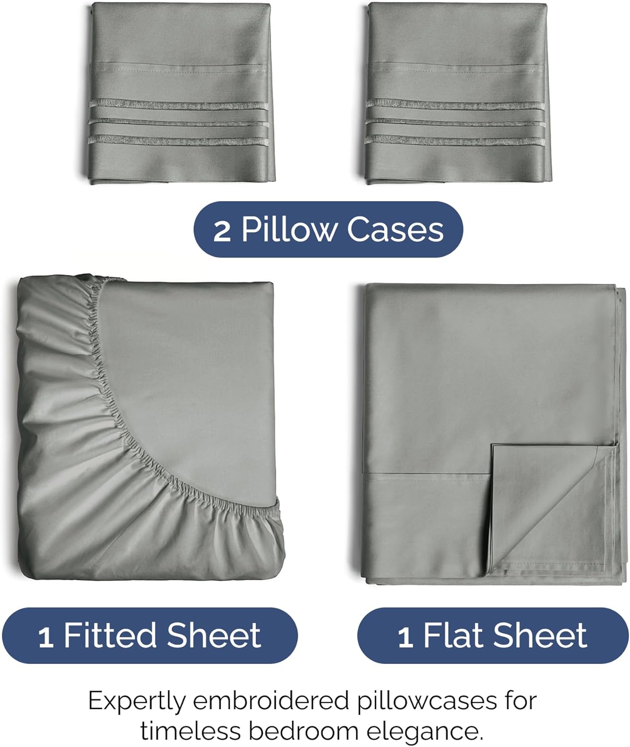Cal King Size 4 Piece Sheet Set - Extra Soft, Breathable & Cooling - Hotel Luxury Durable Bed Sheets for Women & Men - Deep Pockets, Easy-Fit & Wrinkle-Free - Slate Grey Oeko-Tex