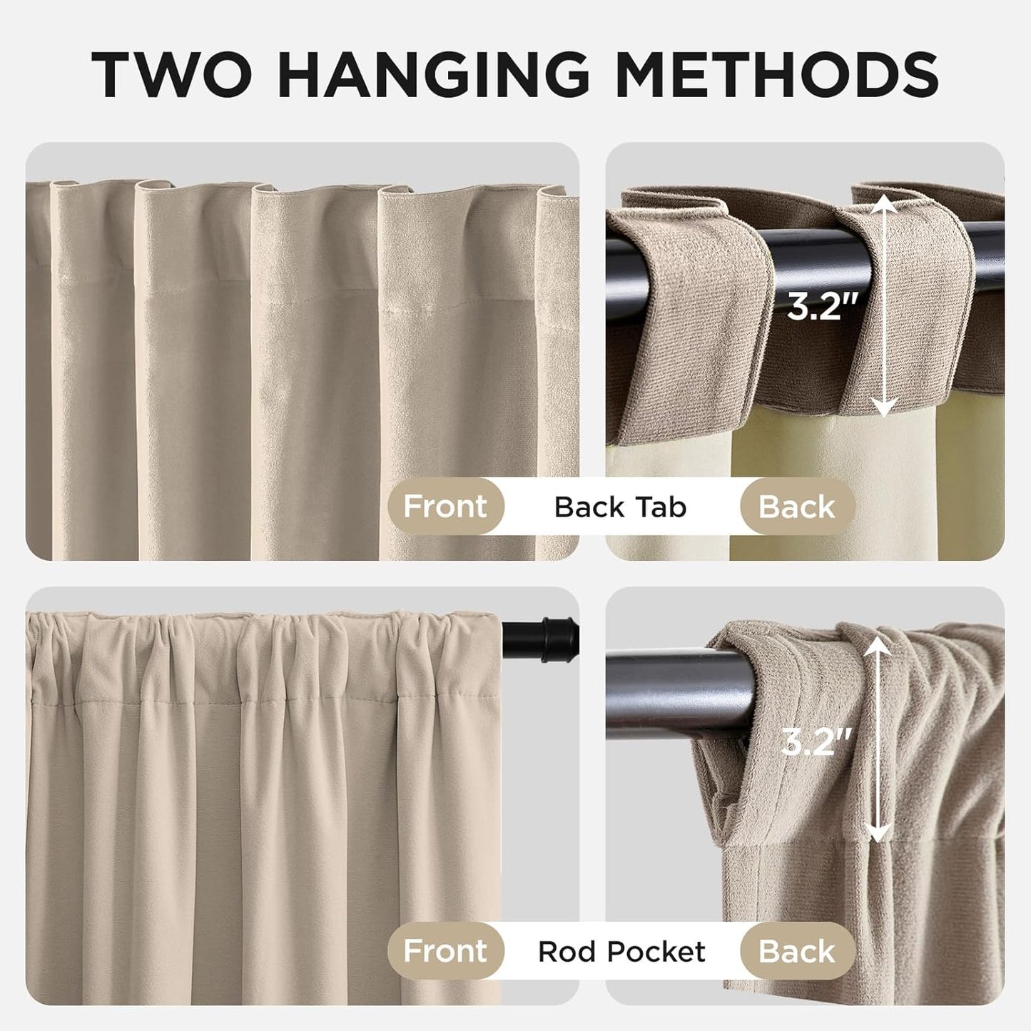 Joydeco Light Beige 100% Blackout Curtains 96 Inch 2 Panels, Luxury Thermal Light Beige Velvet Curtains for Bedroom Living Room, Soundproof Blackout Window Drapes, Rod Pocket & Back Tab (52W x 96L)