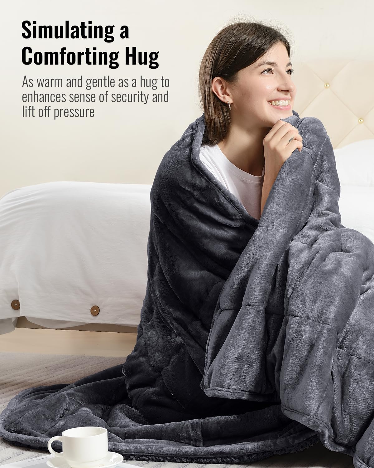 Uttermara Weighted Blanket for Adults, Twin Size 12 lbs Heavy Blanket with Reversible Soft Shiny Velour Fleece and Cozy Warm Sherpa for Couch Bed, Calming and Relaxing, 48 x 72 inches in Dark Grey