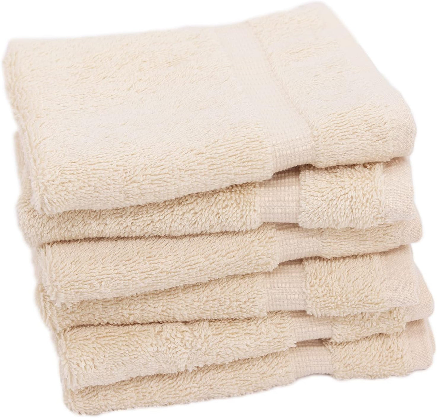 Luxury Hotel & Spa Collection, 100% Turkish Cotton 700 GSM Cloth, for Body wash, Makeup Remover & Facial Cleaning, Baby, face, Dobby Border Soft washcloths Towel Set 13" X 13", Beige, Set of 6