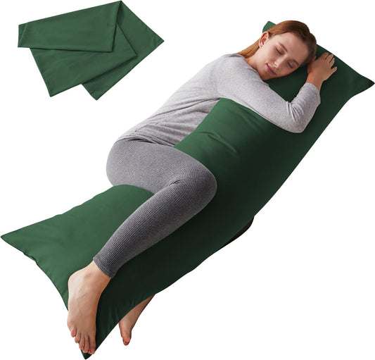 ELNIDO QUEEN Body Pillow with Pillowcase - Soft Long Bed Pillow for Adults - Breathable Full Body Pillow Insert for Sleeping, 20x54inches - Dark Green