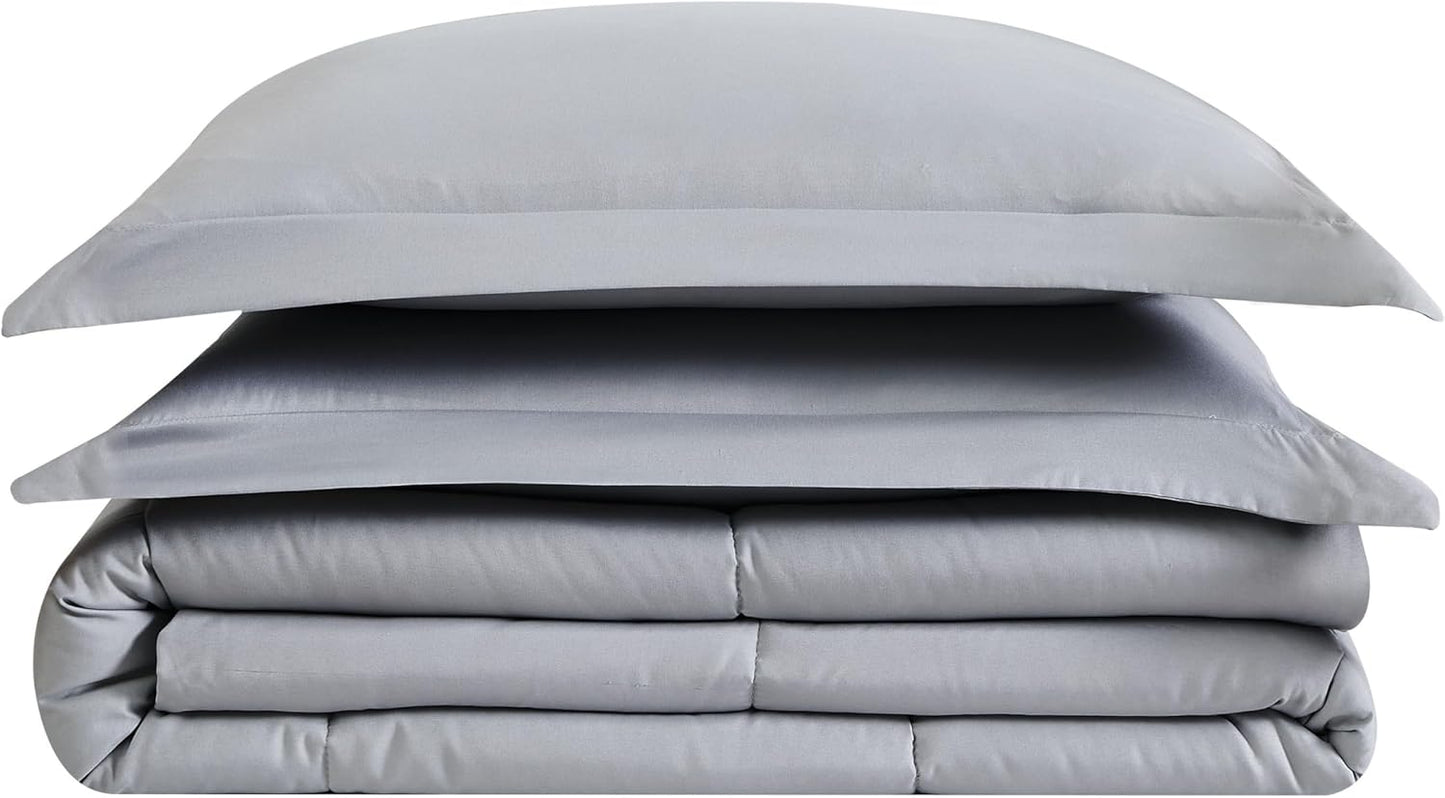London Fog Garment Washed Solid Comforter Set Grey Microfiber 3-Piece King Comforter Set, Solid Themed, Adult and Teen, Oeko-TEX Certified