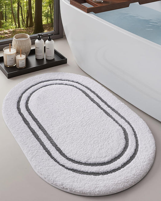 DEXI Oval Bath Mats for Bathroom, 24x36 Absorbent Bath Mat, Washable Microfiber Bathroom Rug with Non Slip Backing for Shower Floor, Dark Grey