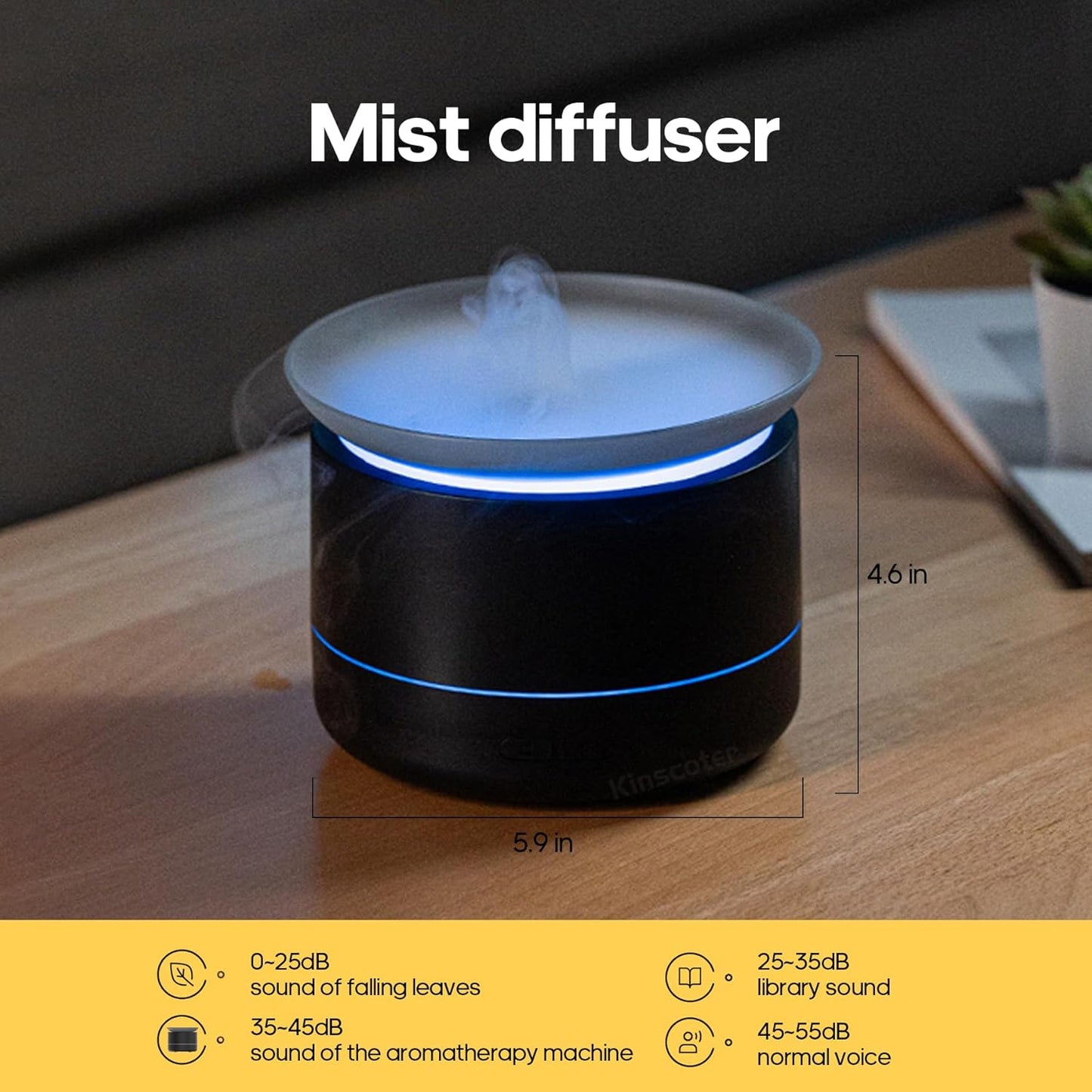 Essential Oil Diffusers, 200ml Aromatherapy Diffuser with Auto Shut-Off Function, Cool Mist Humidifier with 2 Modes, Small Diffuser with 7 Color Lights Auto Shut Off for Home Office Room, Black